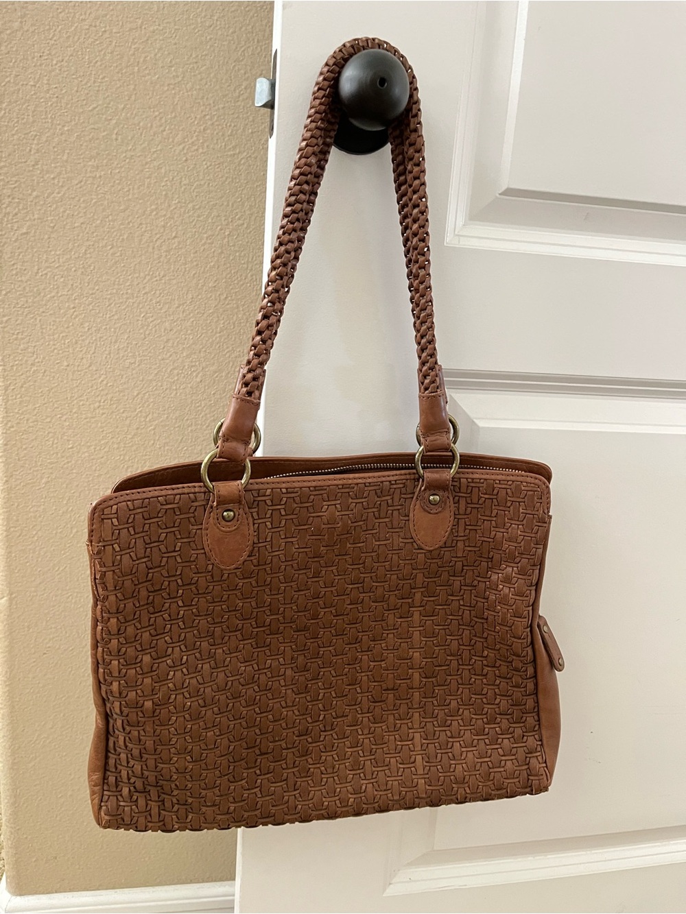 Brown Woven Leather Tote Bag